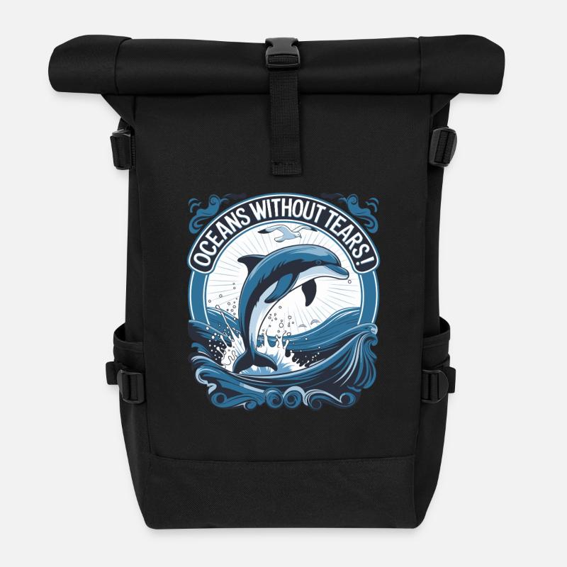 Oceans Without Tears Dolphine - Rolltop Rucksack - Schwarz