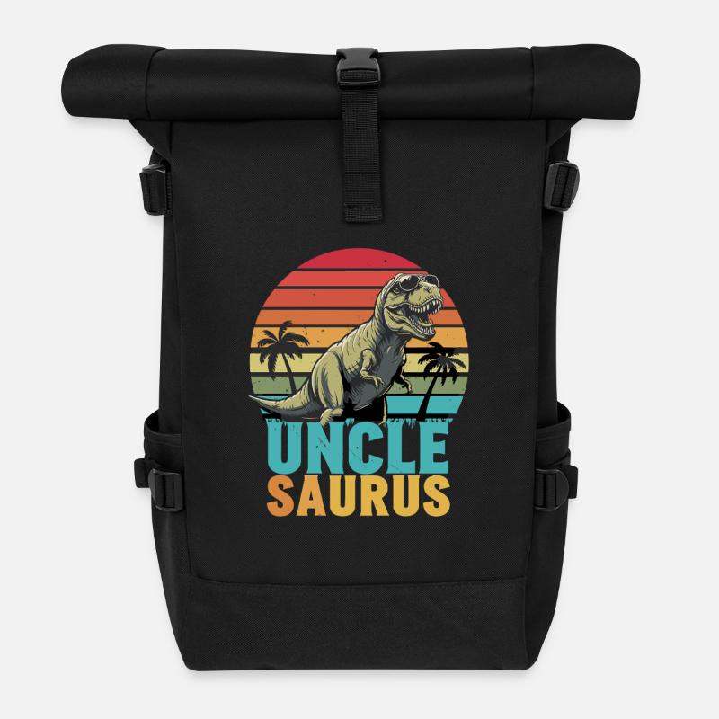 Unclesaurus Retro Dinosaur Motif with - Roll Top Backpack - black