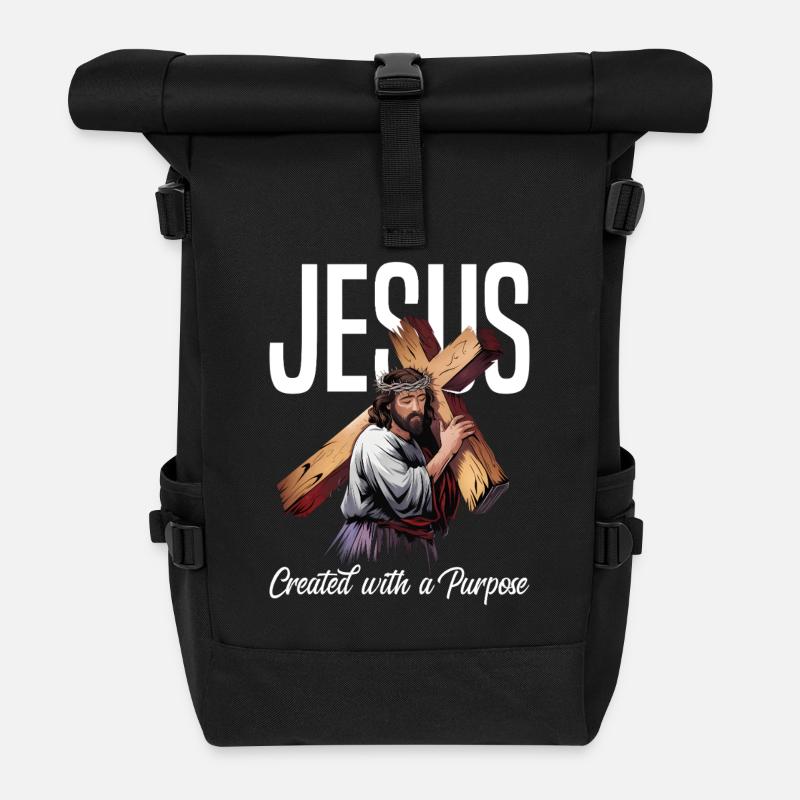 Jesus Created With A Purpose - Rolltop Rucksack - Schwarz