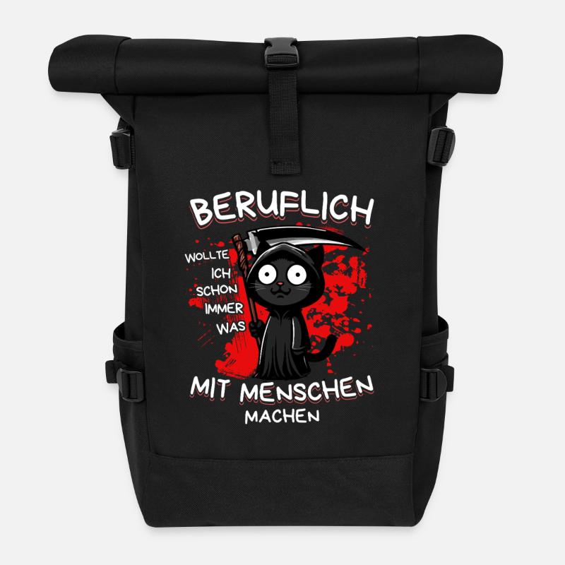 Beruflich wollte ich was mit Menschen machen Katze - Rolltop Rucksack - Schwarz