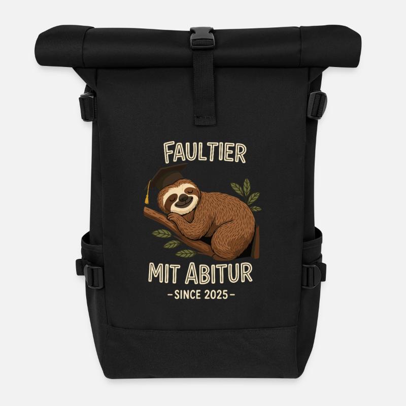 Faultier mit Abitur 2025 - Rolltop Rucksack - Schwarz