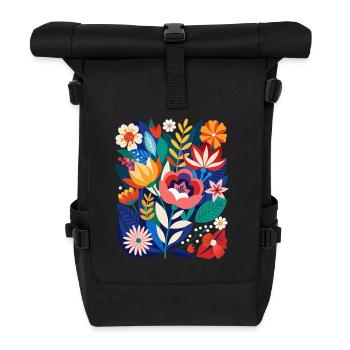 Fleurs - Printemps - Été - Fleurs - Sac à dos roll top - noir - Devant