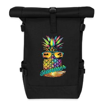 Bunte Ananas mit Sonnenbrille und Sommer Feeling - Rolltop Rucksack - Schwarz - Vorne