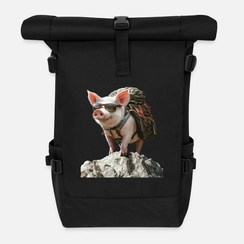 Schwein - Rolltop Rucksack - Schwarz