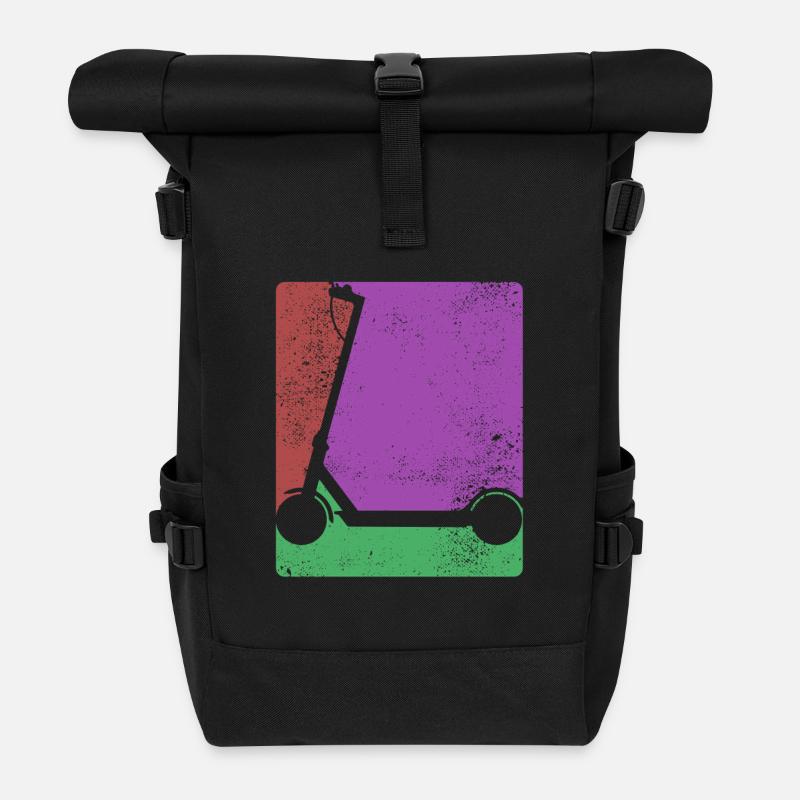 E-Scooter, Elektro Roller mit Akku - Rolltop Rucksack - Schwarz