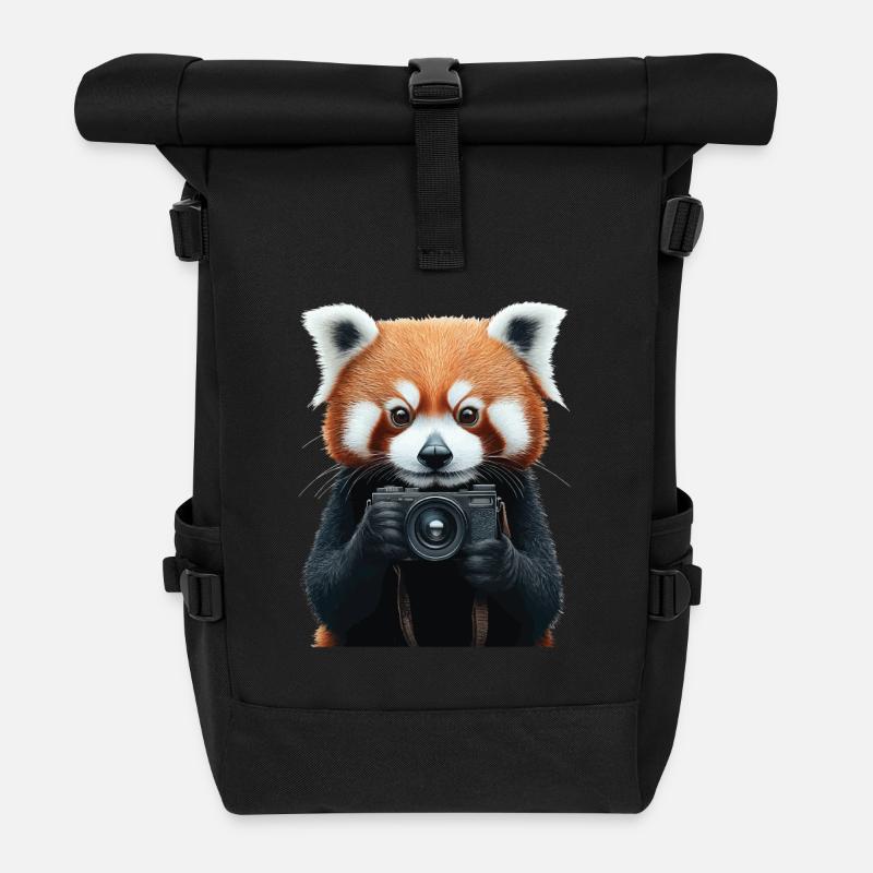 Roter Panda - Rolltop Rucksack - Schwarz