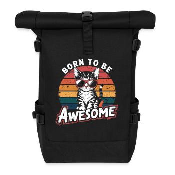 Coole Katze – Born to be Awesome - Rolltop Rucksack - Schwarz - Vorne