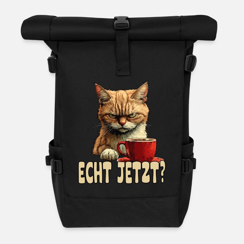 Lustige Katze mit Kaffee und Spruch - Rolltop Rucksack - Schwarz