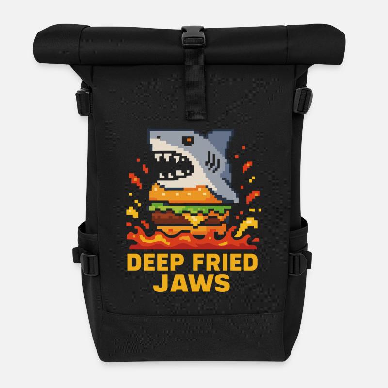 Deep Fried Jaws Pixel Shark Burger - Rolltop Rucksack - Schwarz