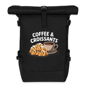Breakfast time - coffee and croissants - Roll Top Backpack - black - Front
