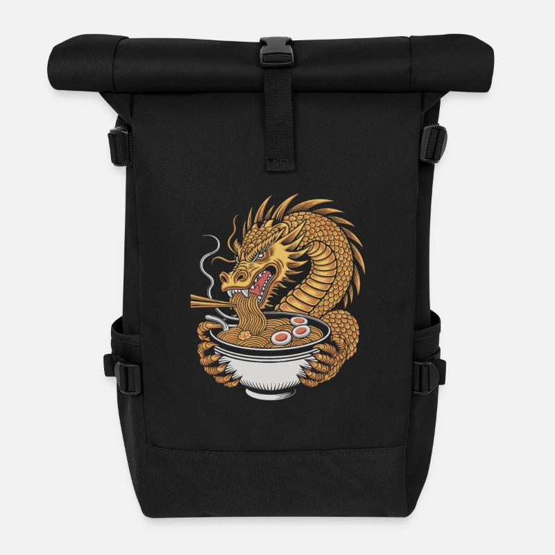 Dragons and Ramen: A Harmonious Fusion of the - Roll Top Backpack - black