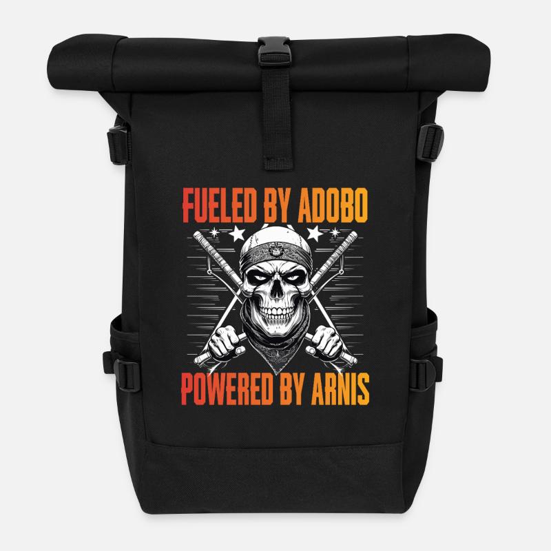 Escrima Fueled By Adobo Powered By Arnis - Rolltop Rucksack - Schwarz