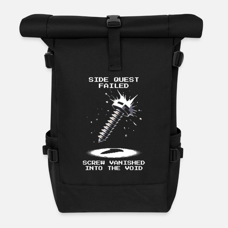 Side Quest Schraube Weg Feinmechanik Pixel Retro - Rolltop Rucksack - Schwarz