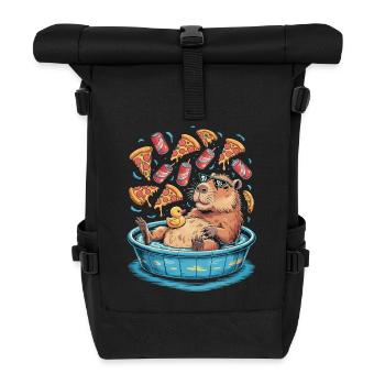 Capybara chill zone - pizza, soda, relaxation - Roll Top Backpack - black - Front