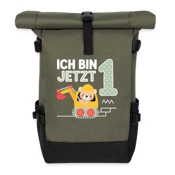 I'm Now 1 Bagger Bear 1st Birthday - Roll Top Backpack - olive/black - Front