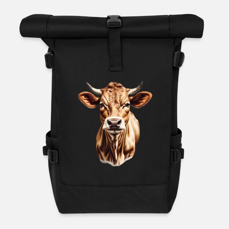 Braune Kuh - Rolltop Rucksack - Schwarz