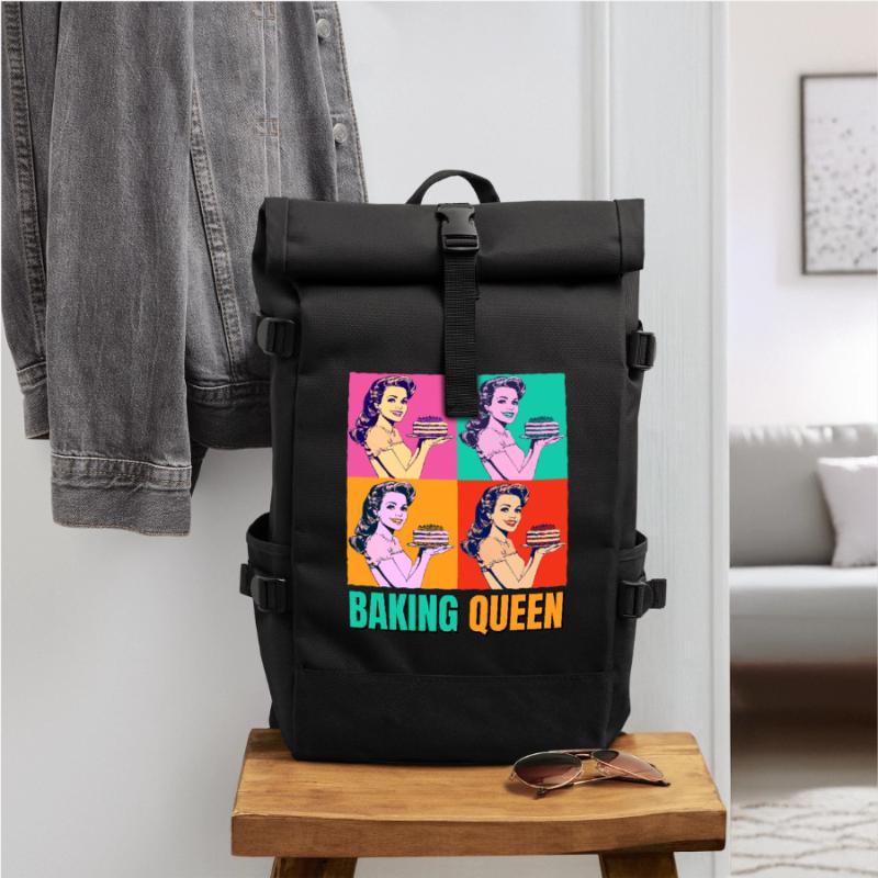 Baking Cake Baking Queen Baking Fairy Baker Pop Art Roll Top Backpack
