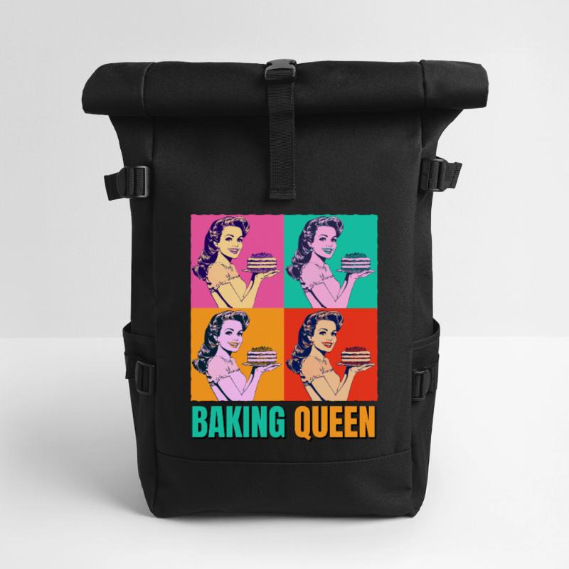 Baking Cake Baking Queen Baking Fairy Baker Pop Art Roll Top Backpack