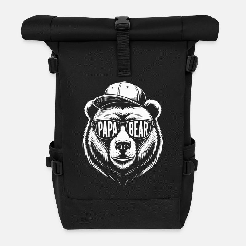 Bär Papa Bear Baby Sohn Geschenk Vatertag - Rolltop Rucksack - Schwarz