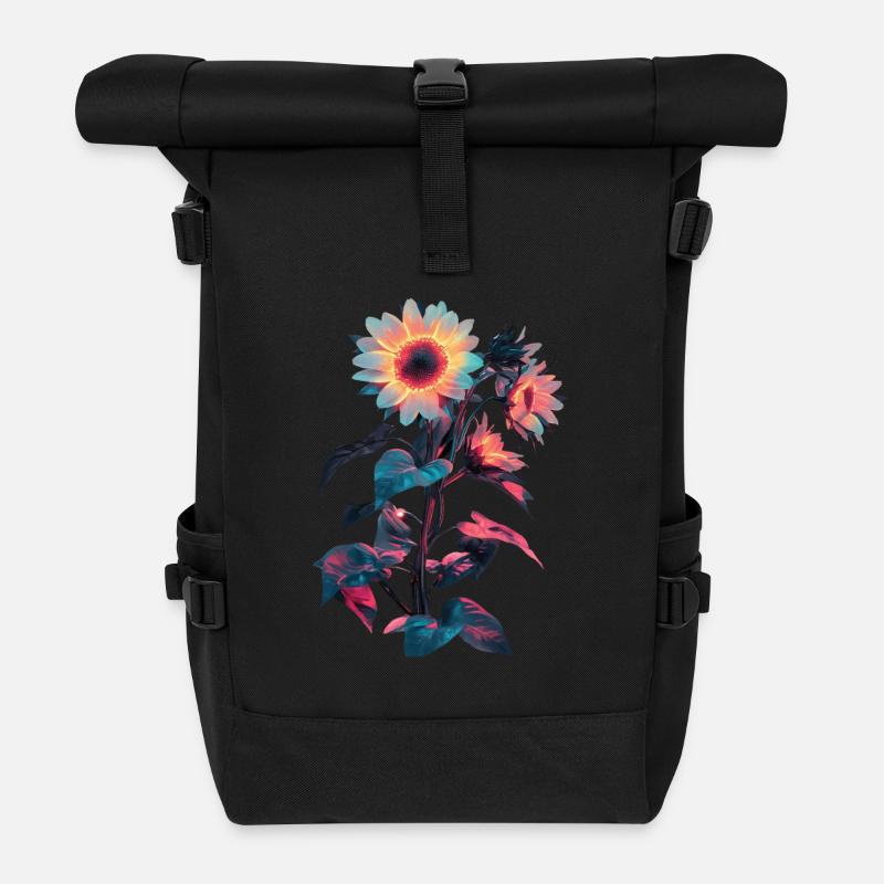 Sonnenblume - Rolltop Rucksack - Schwarz