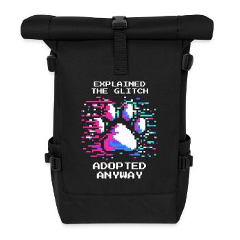 Adopted despite glitch | Animal shelter animal love - Roll Top Backpack - black - Front