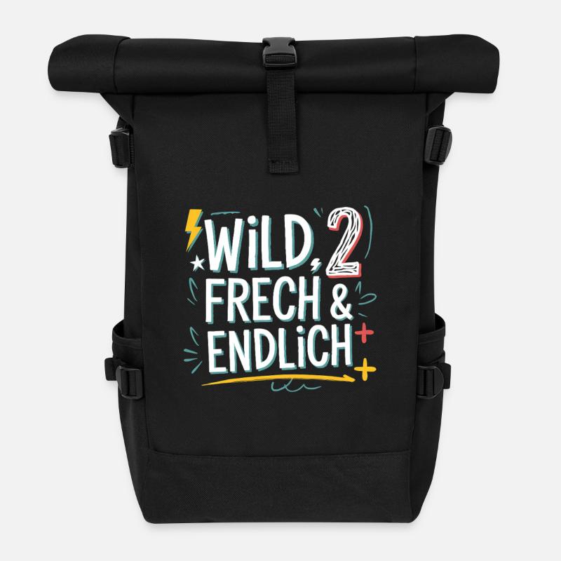 Wild, Frech & Endlich 2 Jahre 2. Geburtstag - Rolltop Rucksack - Schwarz