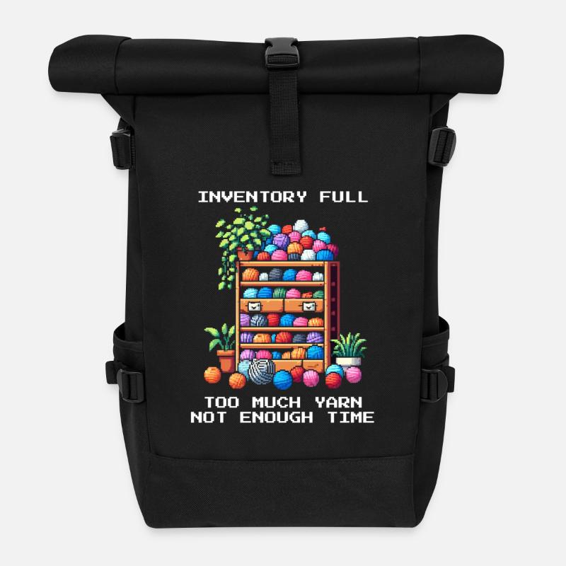 Inventar voll | Zu viel Wolle | Häkeln - Rolltop Rucksack - Schwarz