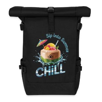 Urlaubsshirt mit Kokosdrink - Rolltop Rucksack - Schwarz - Vorne