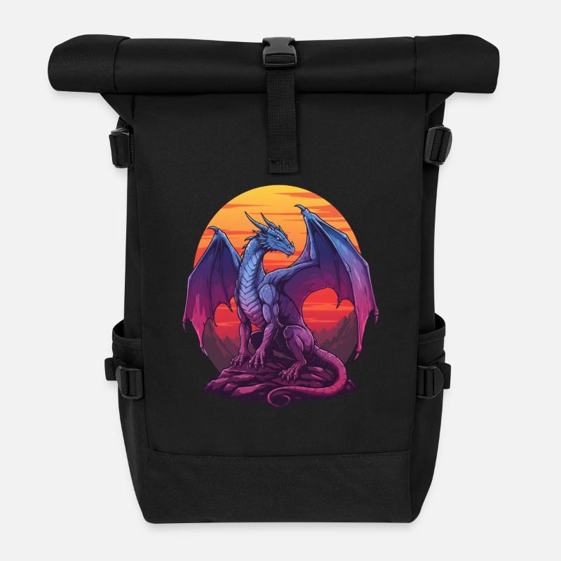 Blauer Drache Sonnenuntergang - Rolltop Rucksack - Schwarz