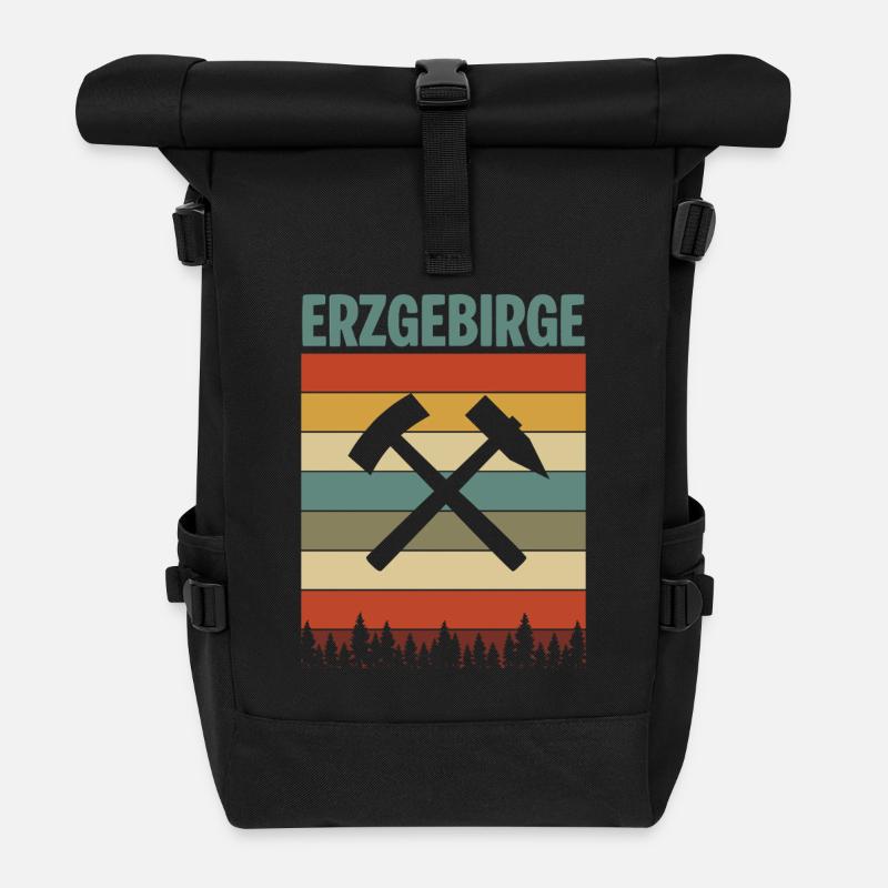Erzgebirge Retro Hammer - Rolltop Rucksack - Schwarz