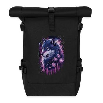 Galaktischer Wolf im Sternenwald - Rolltop Rucksack - Schwarz - Vorne