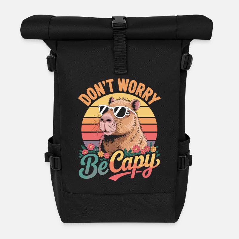 Don’t Worry Be Capy - Retro Capybara - Rolltop Rucksack - Schwarz