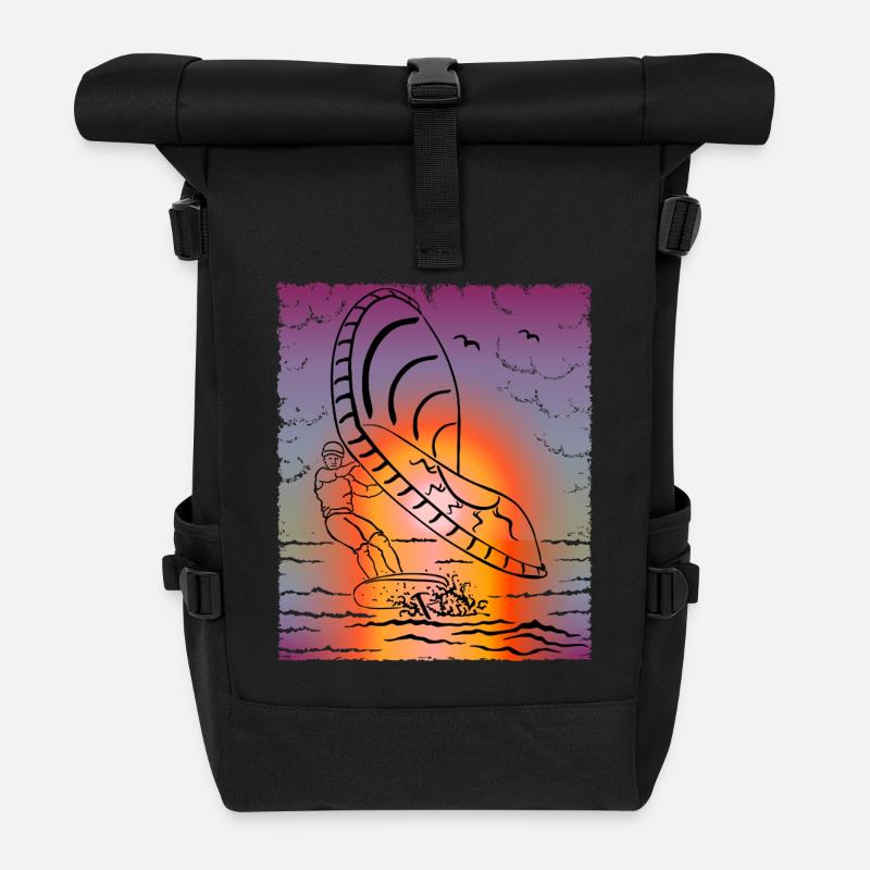Windsurfing, foil surfing, surfers - Roll Top Backpack - black