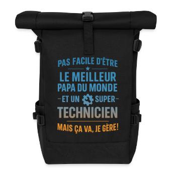 Super Papa Technicien idée cadeau fête des pères - Sac à dos roll top - noir - Devant