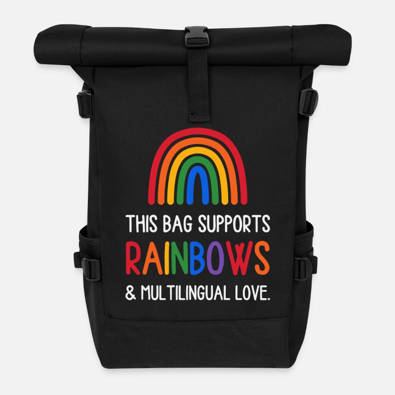 Mehrsprachigkeit und Regenbogen-Support – Bag Proud - Rolltop Rucksack - Schwarz