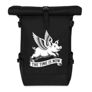 Die Zeit ist jetzt – Flieg, Schwein, flieg - Rolltop Rucksack - Schwarz - Vorne