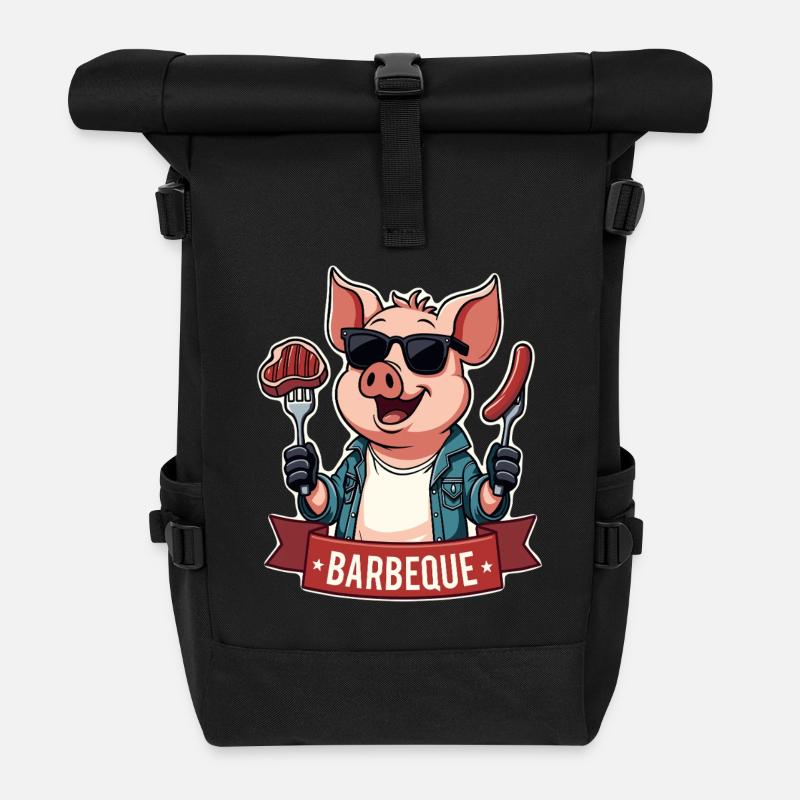Cooles Lustiges Grill Schwein BBQ - Rolltop Rucksack - Schwarz