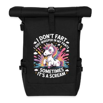 Lustiges Einhorn Furz Shirt - Einhorn mit Spruch - Rolltop Rucksack - Schwarz - Vorne