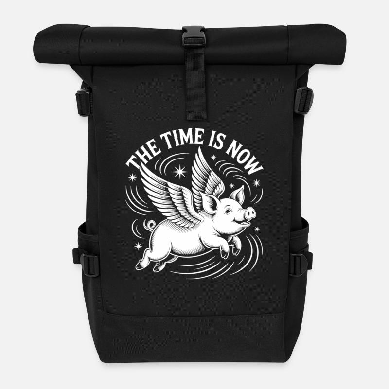 Fliegendes Schwein - Jetzt ist die Zeit - Rolltop Rucksack - Schwarz