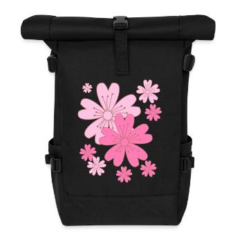 Falling Sakura Cherry Blossoms - Roll Top Backpack - black - Front