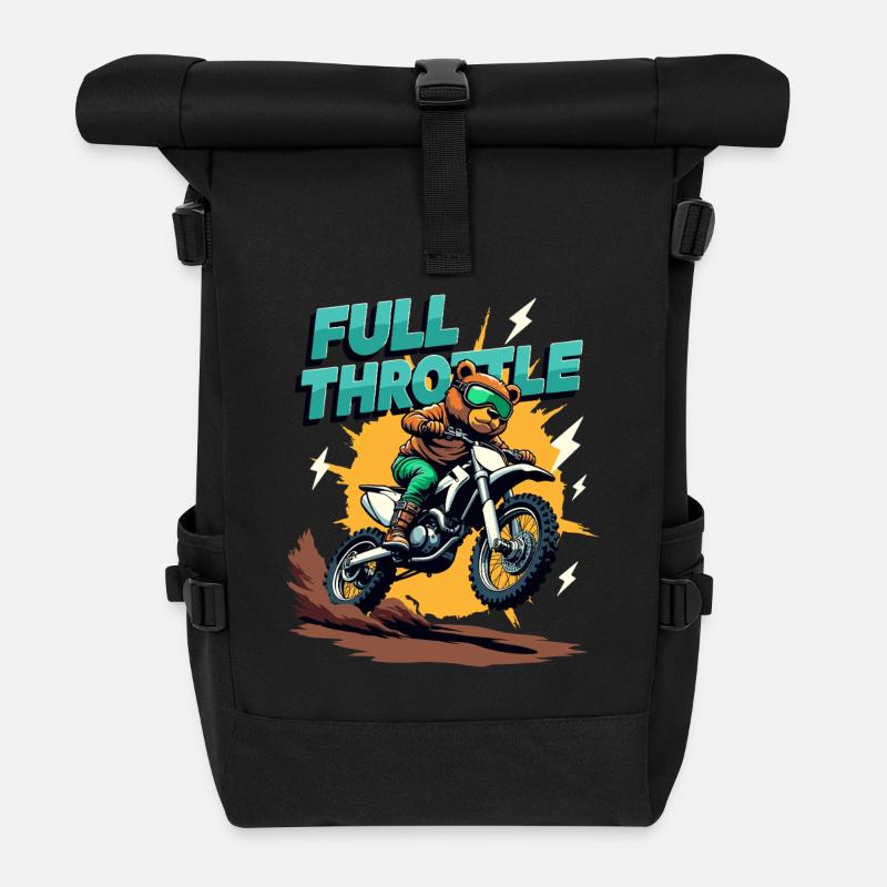 Full Throttle Bär Motocross Motorrad - Rolltop Rucksack - Schwarz