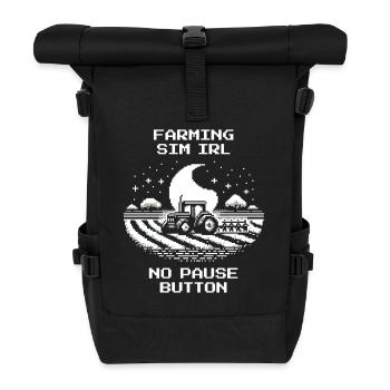 IRL Farming | Without pause & without save point - Roll Top Backpack - black - Front