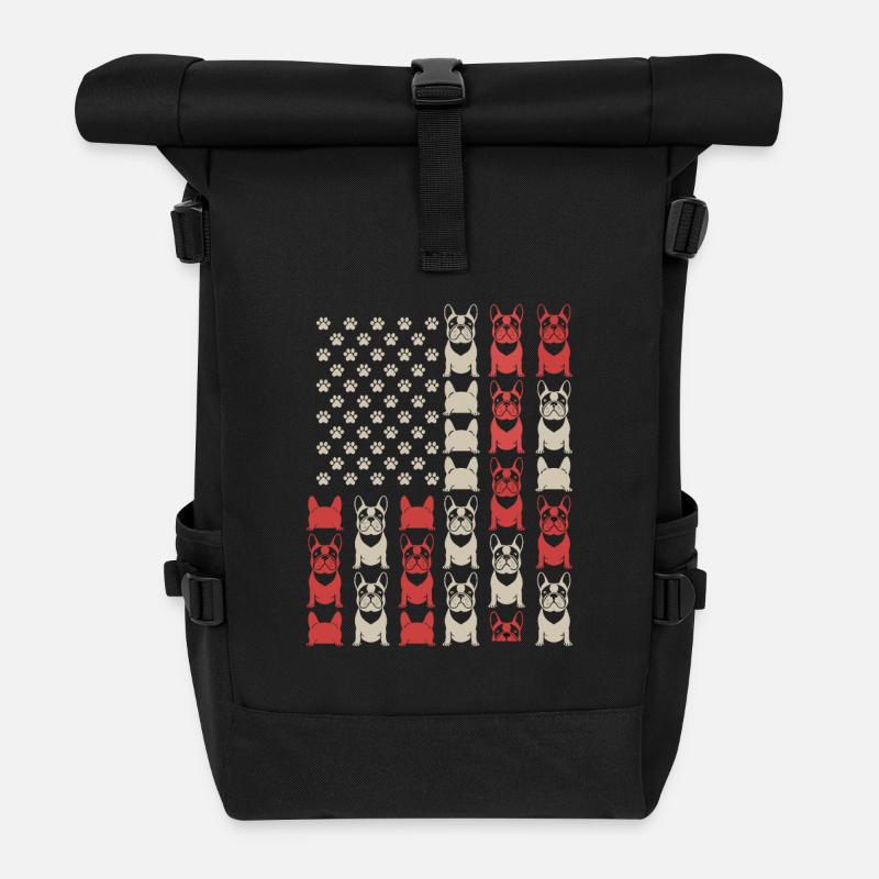 Bouledogues Français Drapeau Chien Pattes Motif - Sac à dos roll top - noir