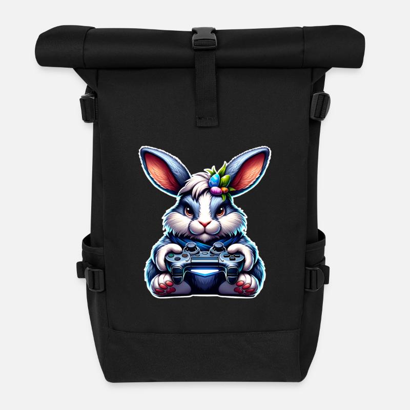 Bunny Rabbit Gamer Nerd de jeu - Sac à dos roll top - noir