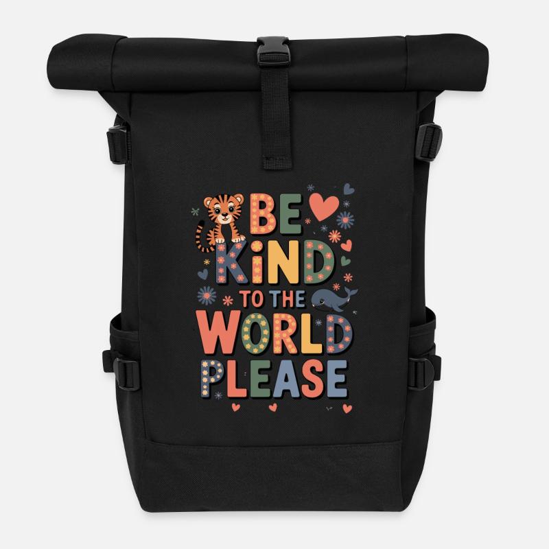 Sei Freundlich Zur Welt Bitte Mit Tiger Und Wal - Rolltop Rucksack - Schwarz