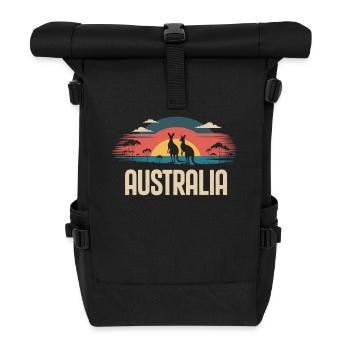 Australien mit Kängurus im Outback - Rolltop Rucksack - Schwarz - Vorne