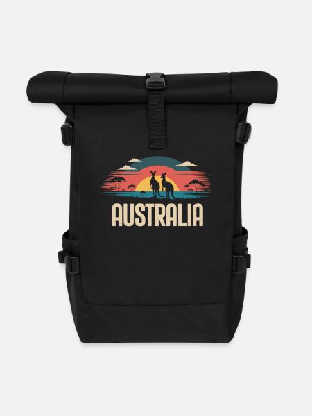 Australien mit Kängurus im Outback - Rolltop Rucksack - Schwarz