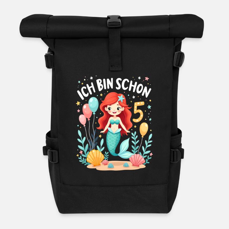 Ich bin schon 5 Meerjungfrau Geburtstag Mädchen - Rolltop Rucksack - Schwarz