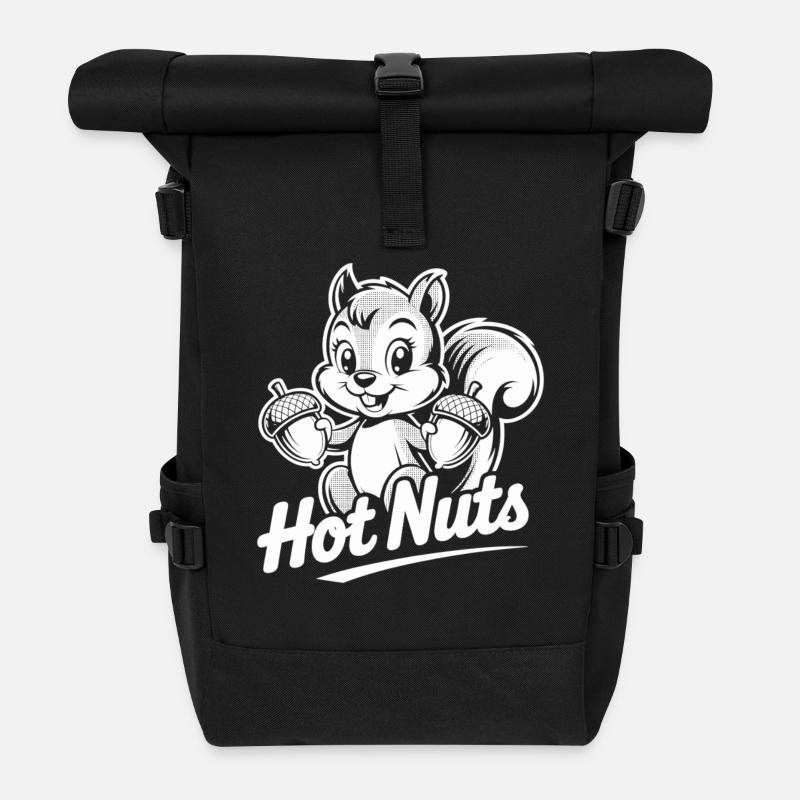 Hot Nuts Eichhörnchen Shirt - Rolltop Rucksack - Schwarz