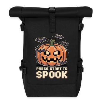 Press Start to Spook - Pixel Kürbis Halloween - Rolltop Rucksack - Schwarz - Vorne